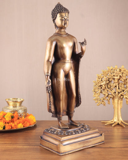 Unique Brass Standing Buddha Statue 22"