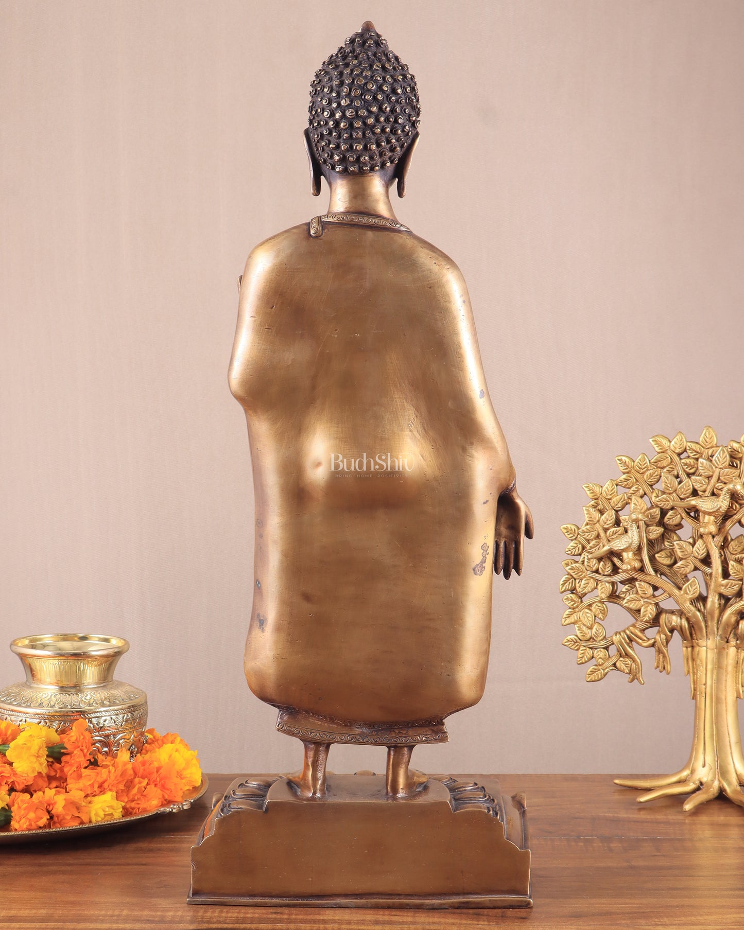 Unique Brass Standing Buddha Statue 22"