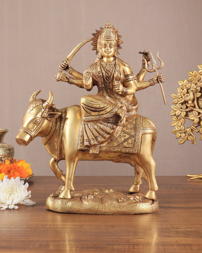 Brass Goddess Umiya Mata Seated on Cow Statue 13.5"