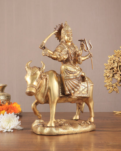 Brass Goddess Umiya Mata Seated on Cow Statue 13.5"