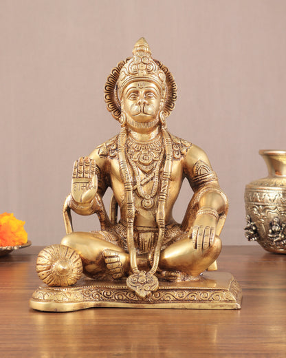 Lord Hanuman Brass Idol 9.5" blessing hand