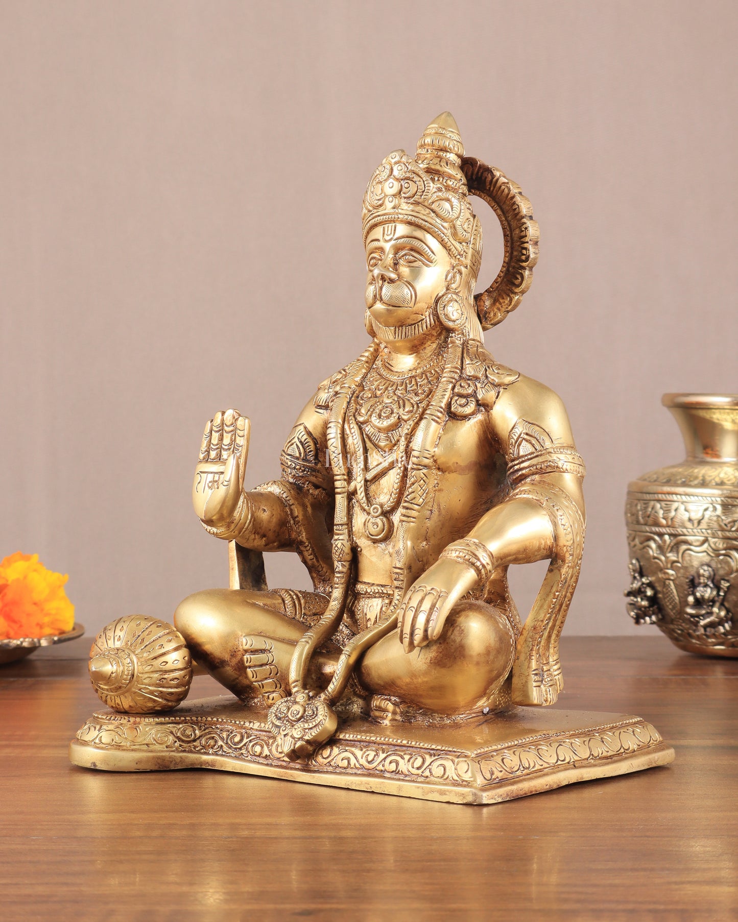 Lord Hanuman Brass Idol 9.5" blessing hand