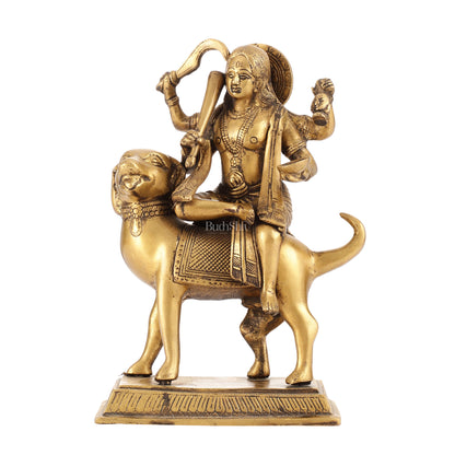 Pure Brass Lord Kaal Bhairava Sitting on Dog Vahana - 9.75"