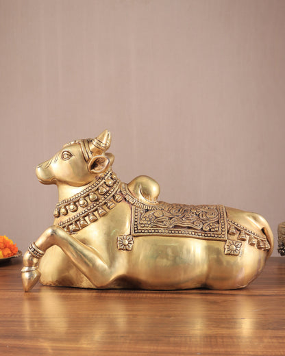 Brass Superfine Nandi Sculpture with Enhanced Carvings 18"