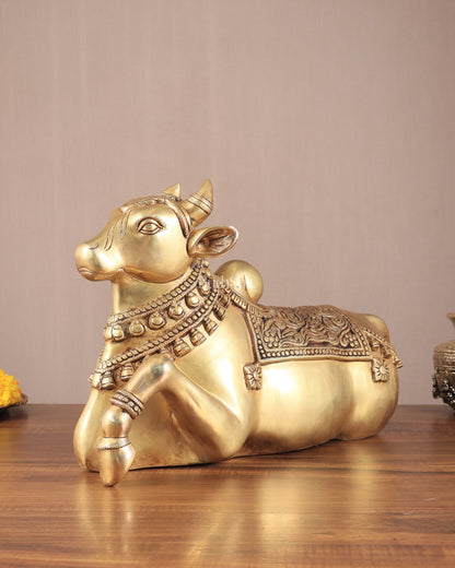 Brass Superfine Nandi Sculpture with Enhanced Carvings 18"