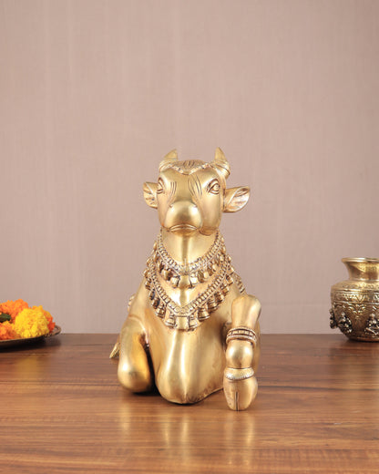 Brass Superfine Nandi Sculpture with Enhanced Carvings 18"