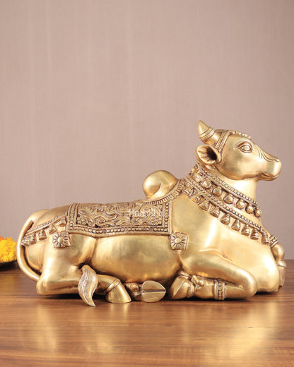 Brass Superfine Nandi Sculpture with Enhanced Carvings 18"