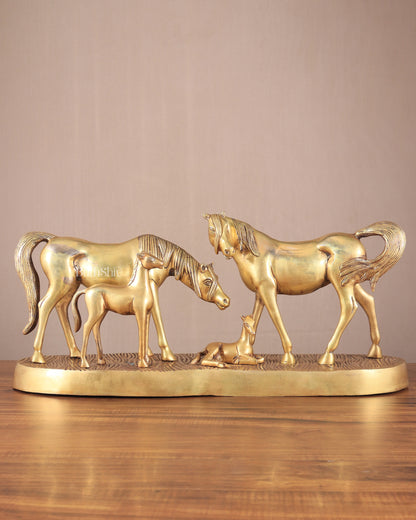 Brass Superfine Large Horse Family Sculpture – Vastu & Feng Shui Recommended 24" wide