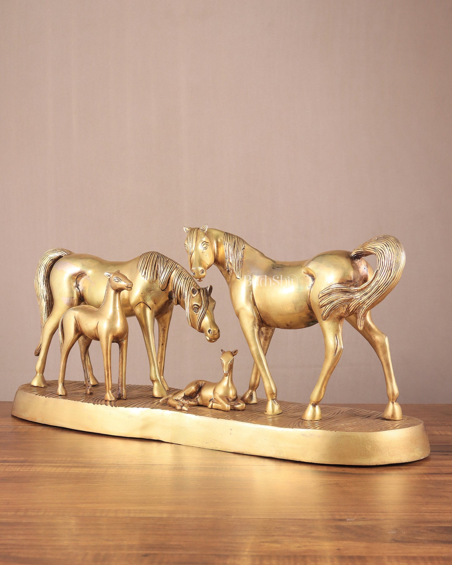 Brass Superfine Large Horse Family Sculpture – Vastu & Feng Shui Recommended 24" wide