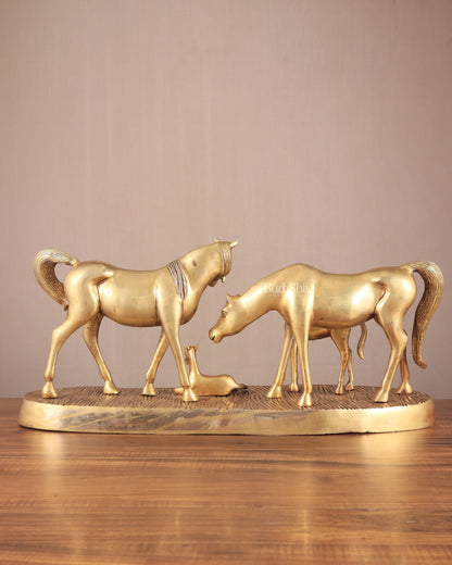 Brass Superfine Large Horse Family Sculpture – Vastu & Feng Shui Recommended 24" wide