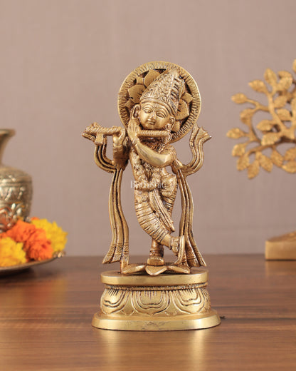 Pure Brass Lord Krishna Idol 7"