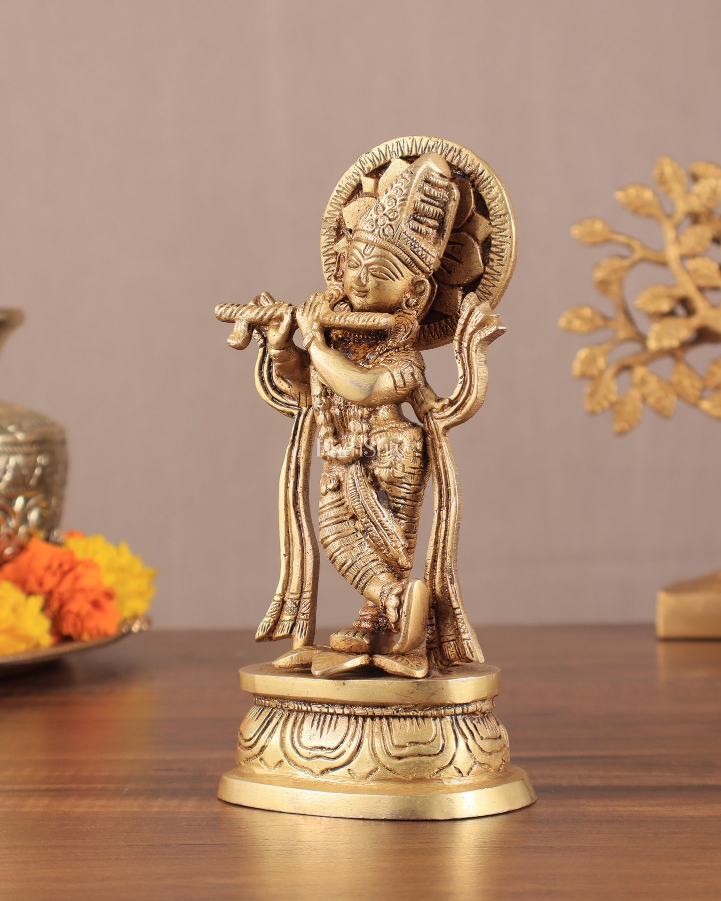 Pure Brass Lord Krishna Idol 7"