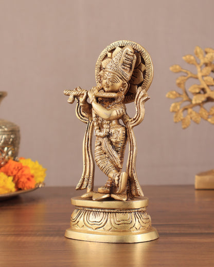 Pure Brass Lord Krishna Idol 7"