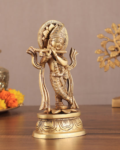 Pure Brass Lord Krishna Idol 7"