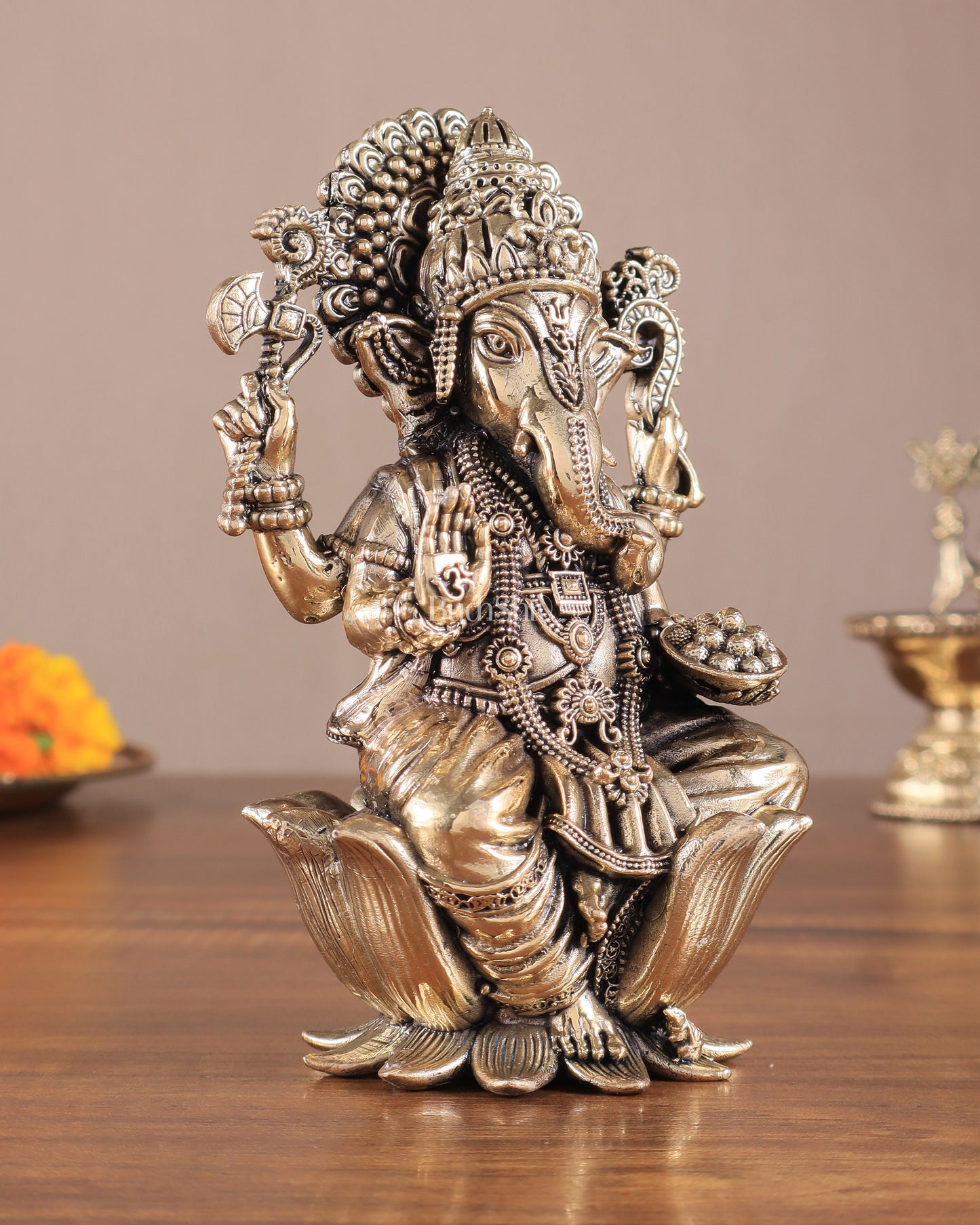 Brass Superfine Ganesh Idol - 6 Inch lotus base