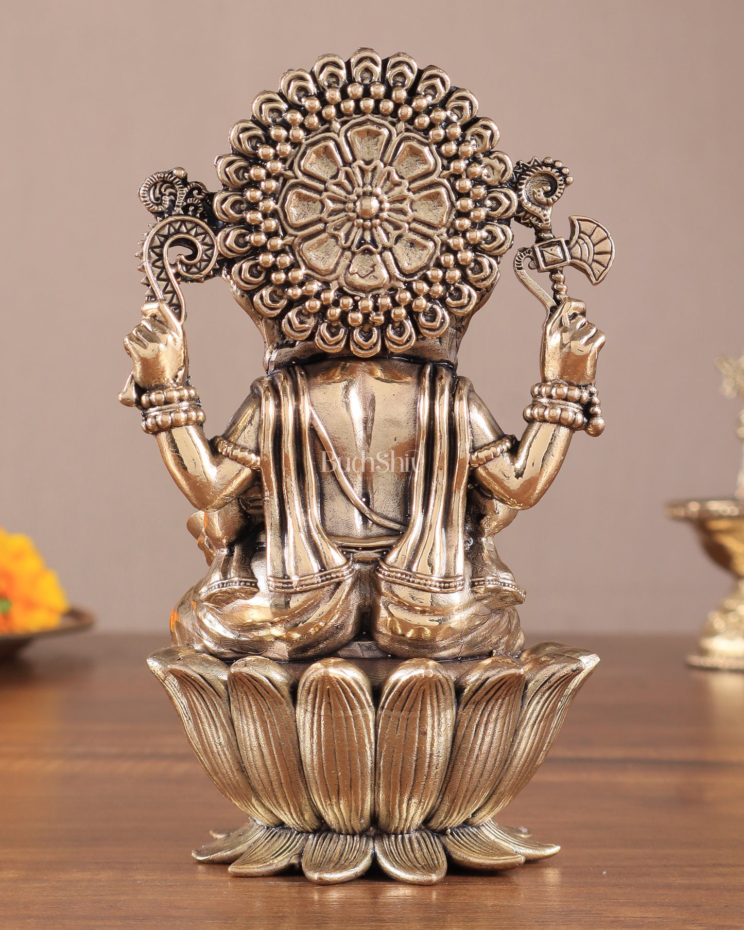 Brass Superfine Ganesh Idol - 6 Inch lotus base