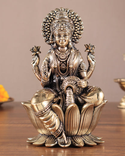 Brass Superfine Lakshmi Idol - 6 Inch lotus base