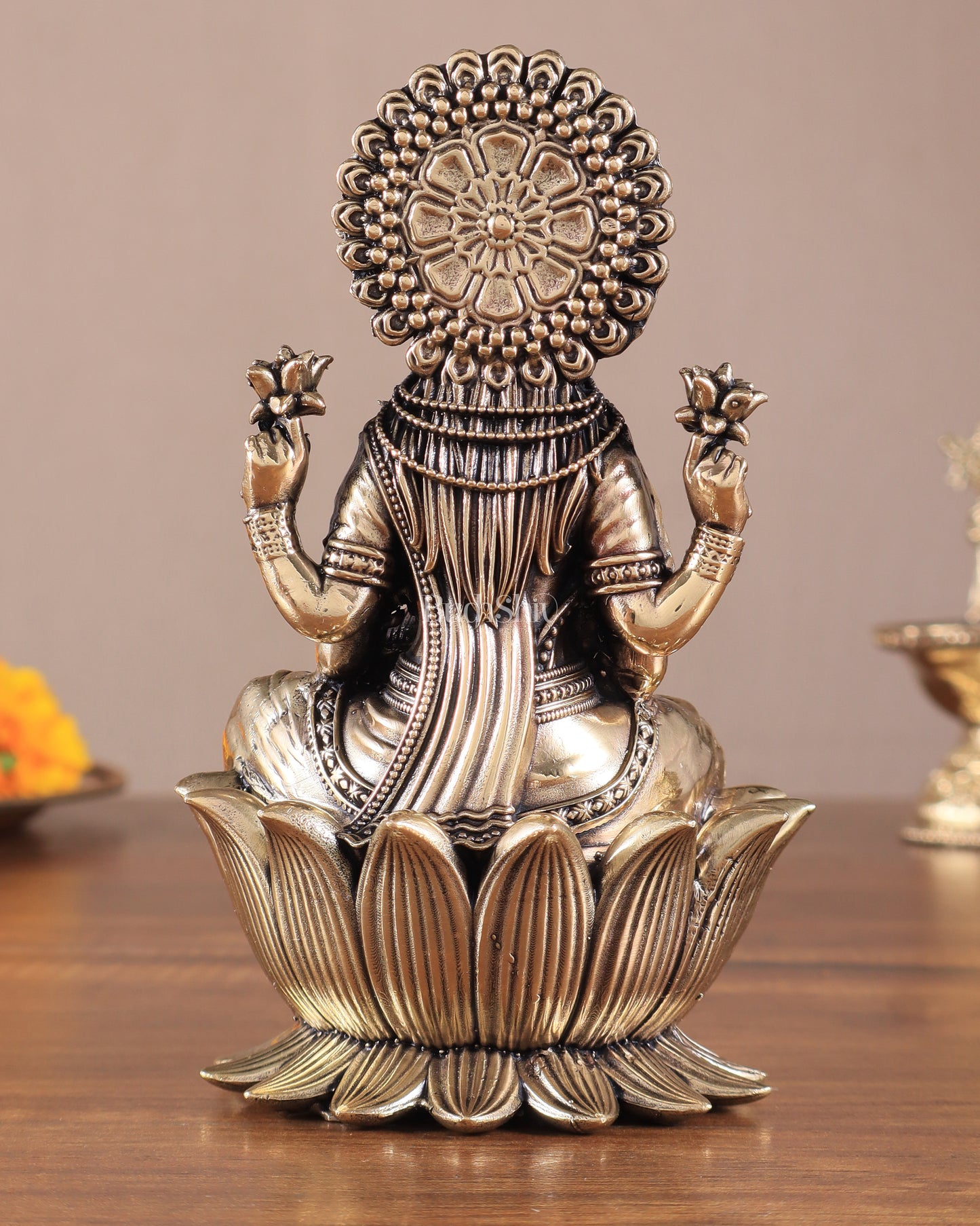 Brass Superfine Lakshmi Idol - 6 Inch lotus base