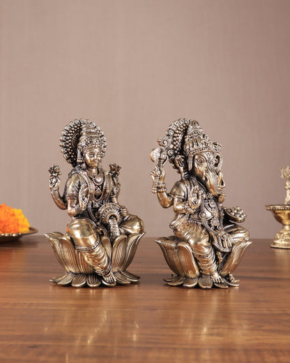 Brass Superfine Lord Ganesha & Goddess Lakshmi Pair – Intricately Carved 6"