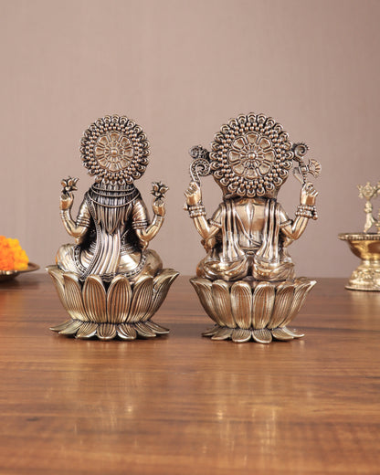 Brass Superfine Lord Ganesha & Goddess Lakshmi Pair – Intricately Carved 6"