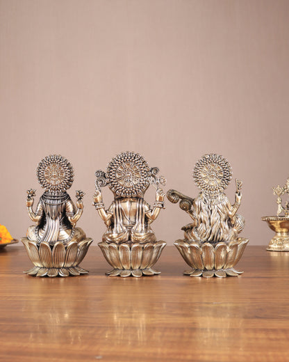 Superfine Brass Ganesh Lakshmi Saraswati Idols - 6" Tall, Set of 3