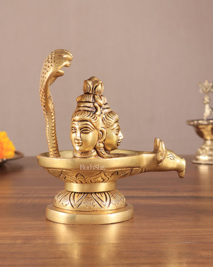 Brass Shiva Lingam with Shiva Faces | 5.5" Height | Spiritual Fusion