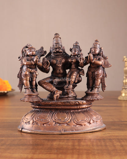 Pure Copper Lakshmi Narasimha Idol with Sheshanaag, Hanuman & Garuda – 6 Inch