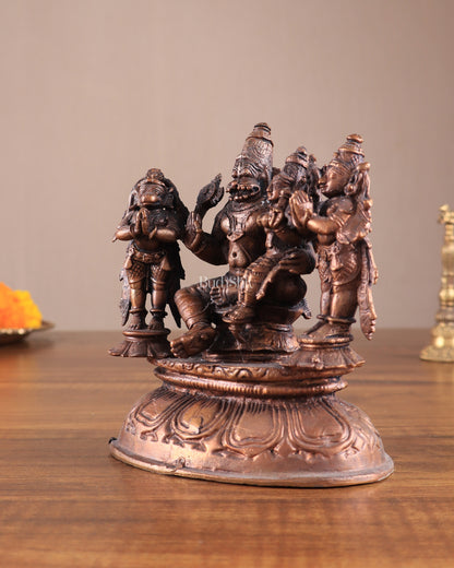 Pure Copper Lakshmi Narasimha Idol with Sheshanaag, Hanuman & Garuda – 6 Inch