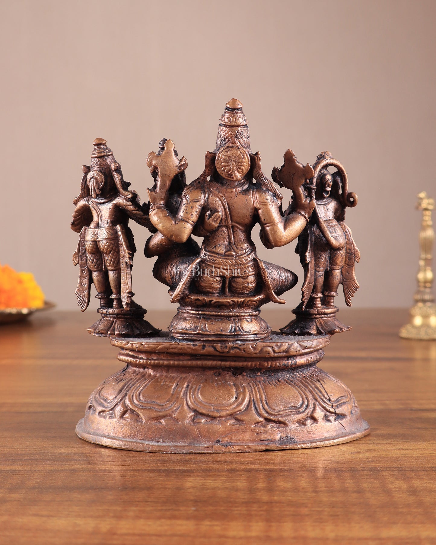 Pure Copper Lakshmi Narasimha Idol with Sheshanaag, Hanuman & Garuda – 6 Inch