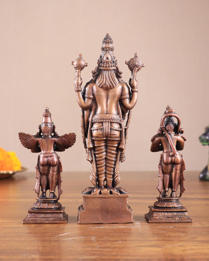 Pure Copper Tirupati Balaji with Hanuman & Garuda Idol Set 6.5"