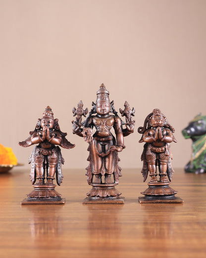 Pure Copper Tirupati Balaji with Hanuman & Garuda Idol Set 5"