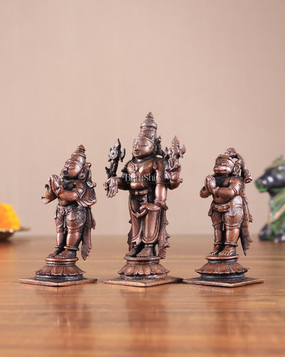 Pure Copper Tirupati Balaji with Hanuman & Garuda Idol Set 5"