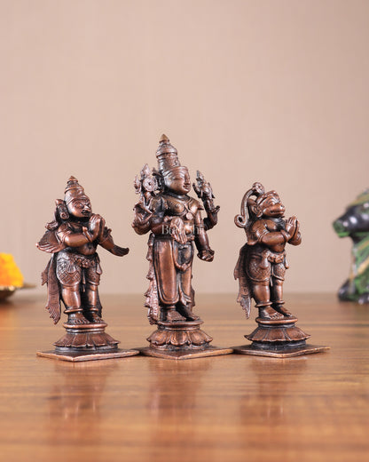 Pure Copper Tirupati Balaji with Hanuman & Garuda Idol Set 5"