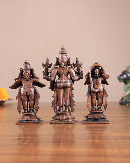 Pure Copper Tirupati Balaji with Hanuman & Garuda Idol Set 5"