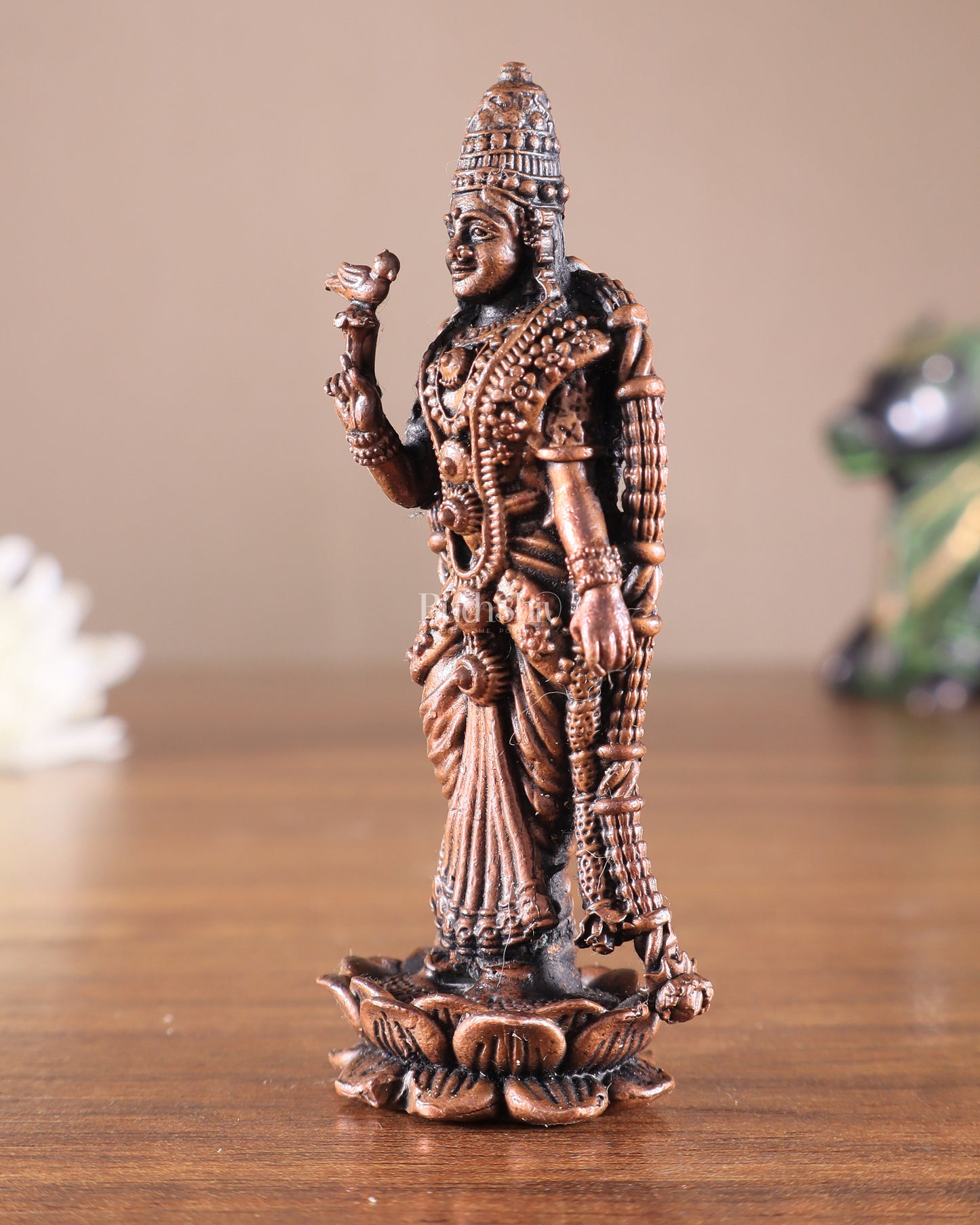 Pure Copper Standing Meenakshi Devi Idol – 5 Inch, 310g