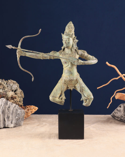 Bronze Lord Arjuna Shooting Arrow Bronze Statue | Indonesian Art