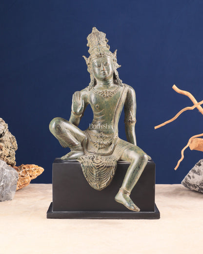 Vintage Balinese Bronze Seated Goddess Parvati Sculpture 14"