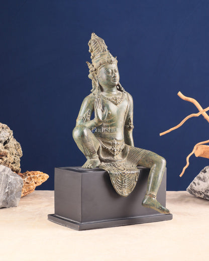 Vintage Balinese Bronze Seated Goddess Parvati Sculpture 14"