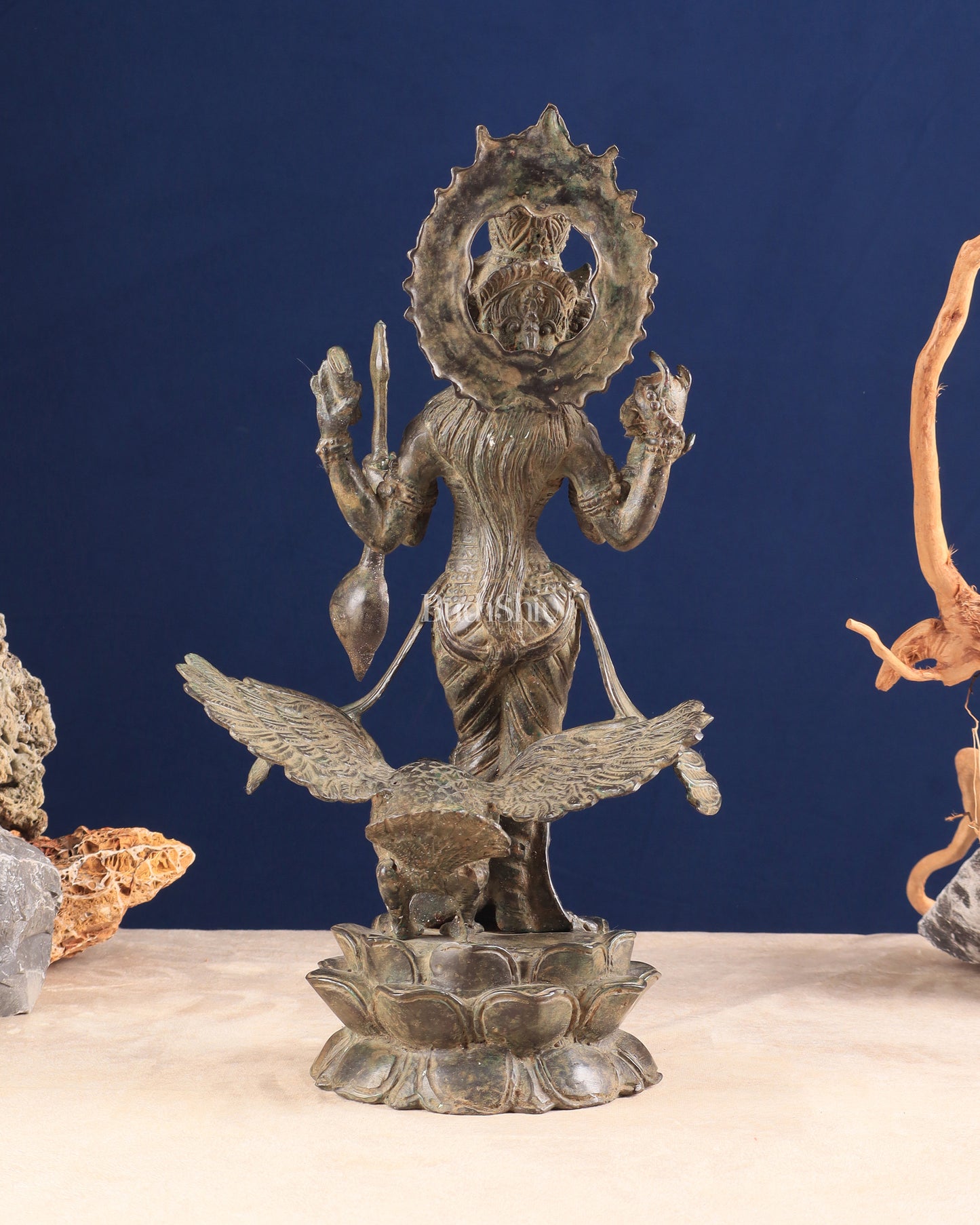 Vintage Indonesian Bronze Goddess Saraswati with Swan Sculpture 14"