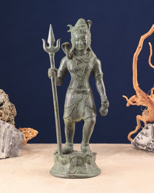 Vintage Indonesian Bronze Standing Lord Shiva Sculpture 13.5"