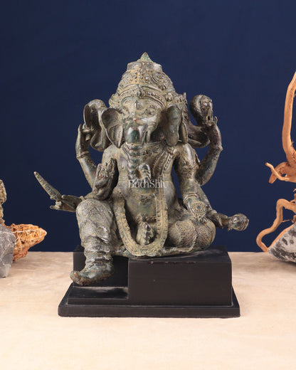 Vintage Indonesian Bronze Three-Faced Lord Ganesha Statue 12"