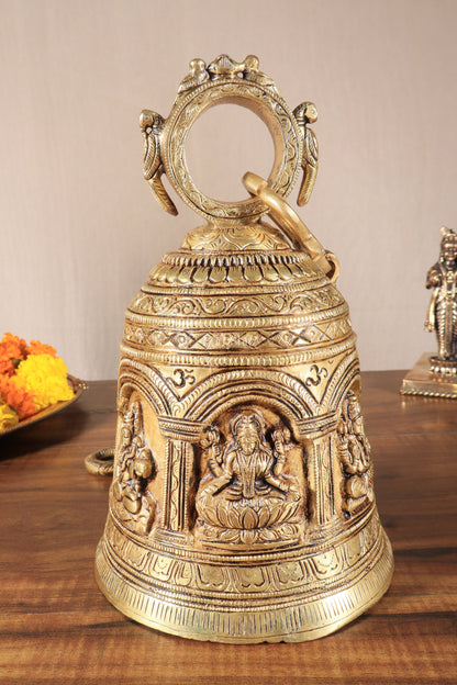 Pure Brass Hindu Gods Engraved Hanging Temple bell with Strong Chain 36"