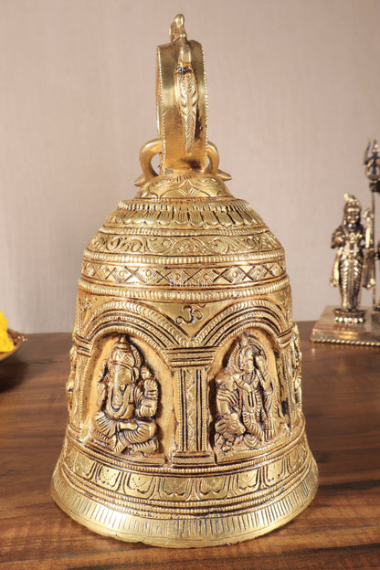 Pure Brass Hindu Gods Engraved Hanging Temple bell with Strong Chain 36"