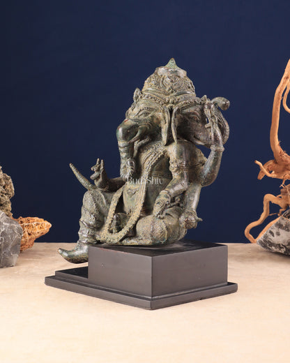 Vintage Indonesian Bronze Three-Faced Lord Ganesha Statue 12"