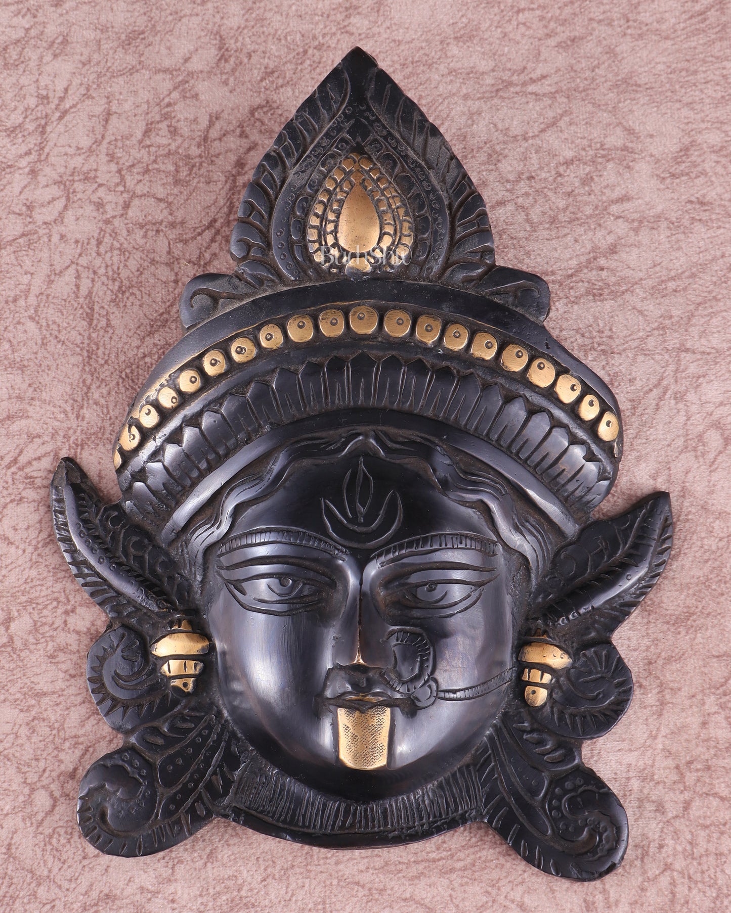 Brass Kali Maa Face wall hanging black edition 10"