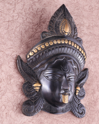 Brass Kali Maa Face wall hanging black edition 10"