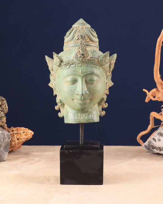 Vintage Indonesian Bronze Vishnu Head Sculpture 12"