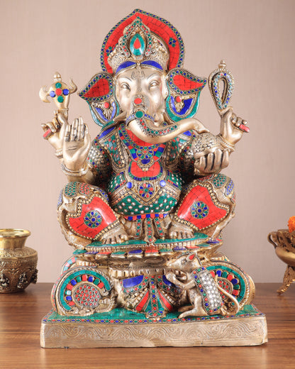 Brass Superfine Lord Ganesha Idol - 22 Inch meenakari