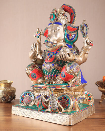 Brass Superfine Lord Ganesha Idol - 22 Inch meenakari