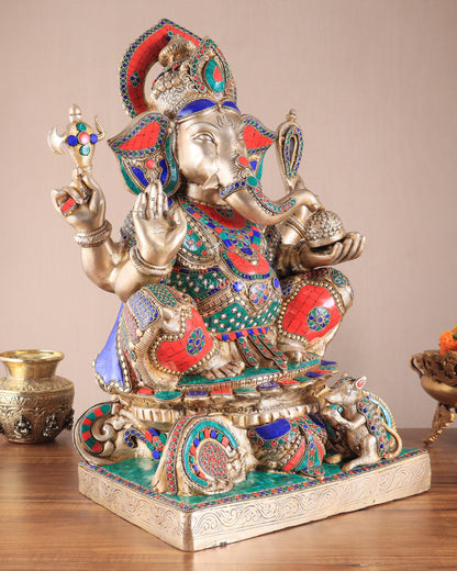 Brass Superfine Lord Ganesha Idol - 22 Inch meenakari